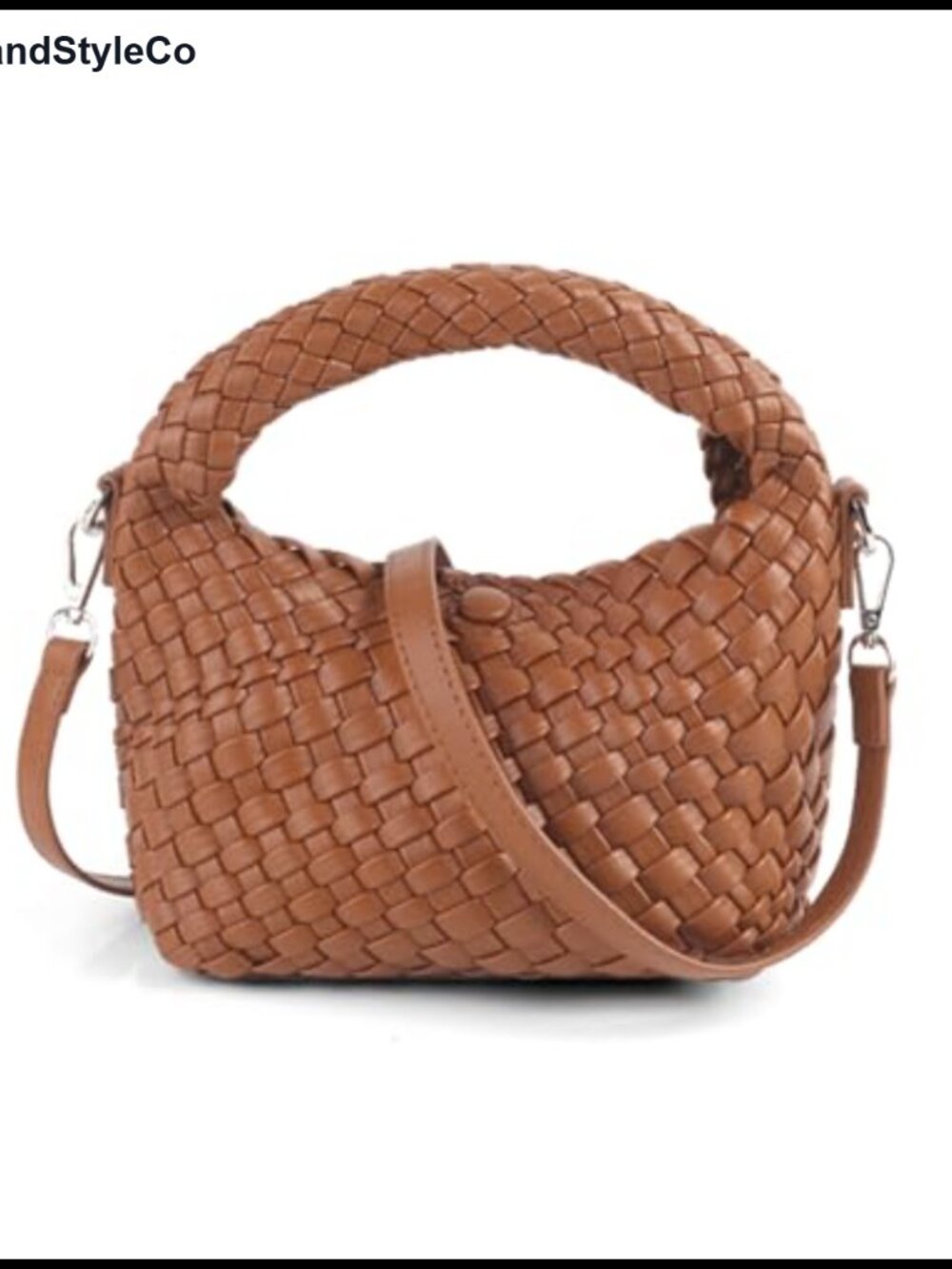 Woven Faux Leather Small Hobo Handbag with Detachable Crossbody Strap